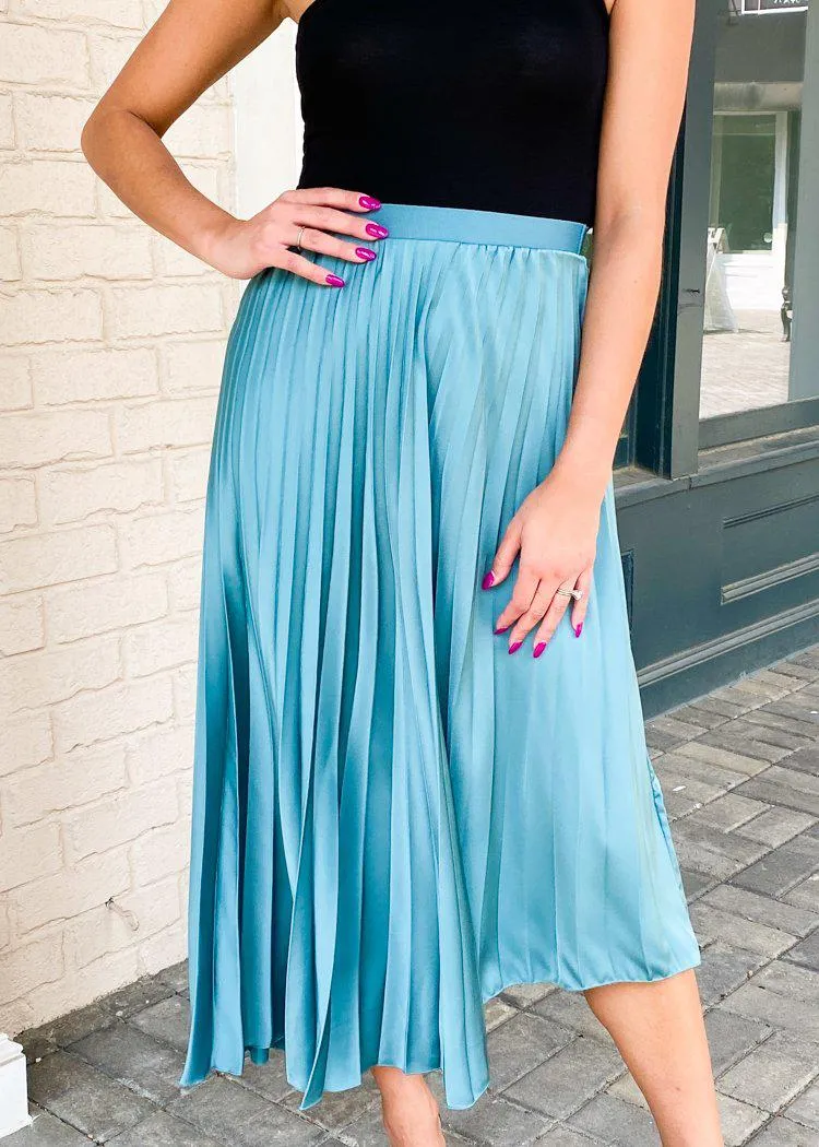 Addison Asymmetrical Hem Pleated Midi Skirt