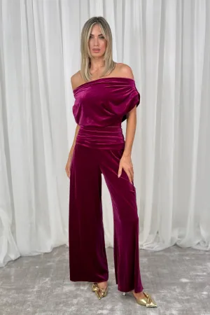 Alexandra Velvet Jumpsuit In Magenta