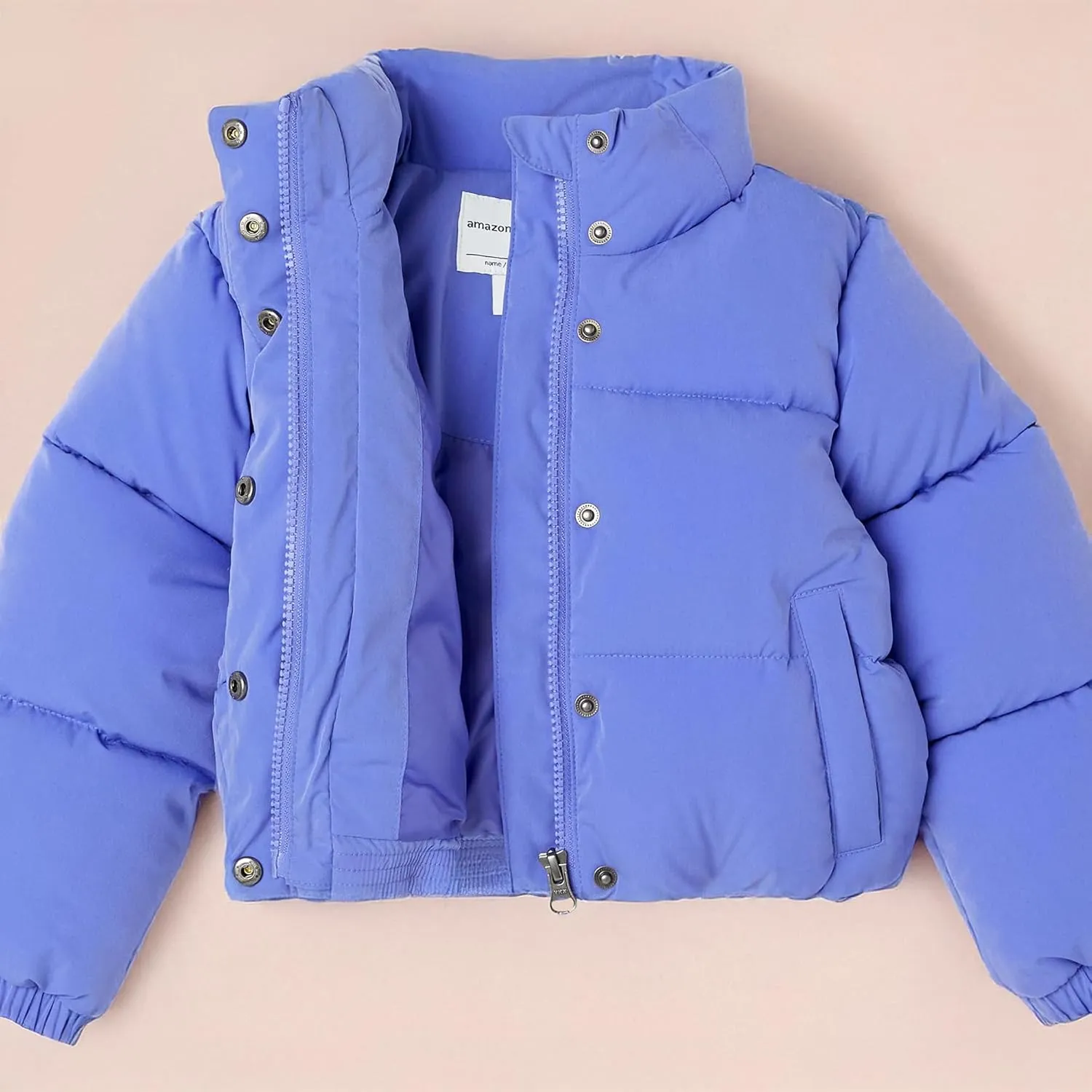 Amazon Essentials Girls and Toddlers' Cropped Full-Zip Puffer Jacket (Quilted Matte or Sherpa Fleece)