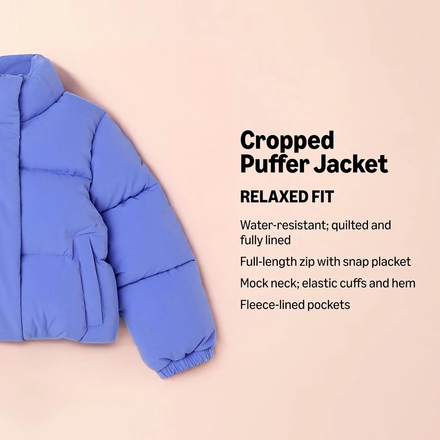 Amazon Essentials Girls and Toddlers' Cropped Full-Zip Puffer Jacket (Quilted Matte or Sherpa Fleece)