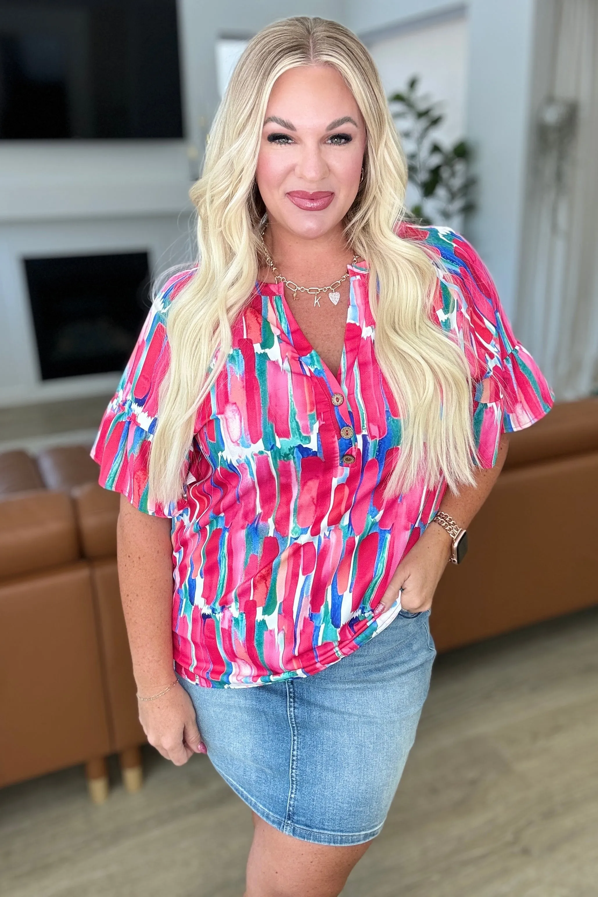 Art Exhibit V-Neck Blouse- 111 NORTH