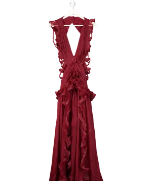 ASOS  Luxe Plunge Maxi Dress With Ruched Chiffon Detail & Open Back In Burgundy UK 14