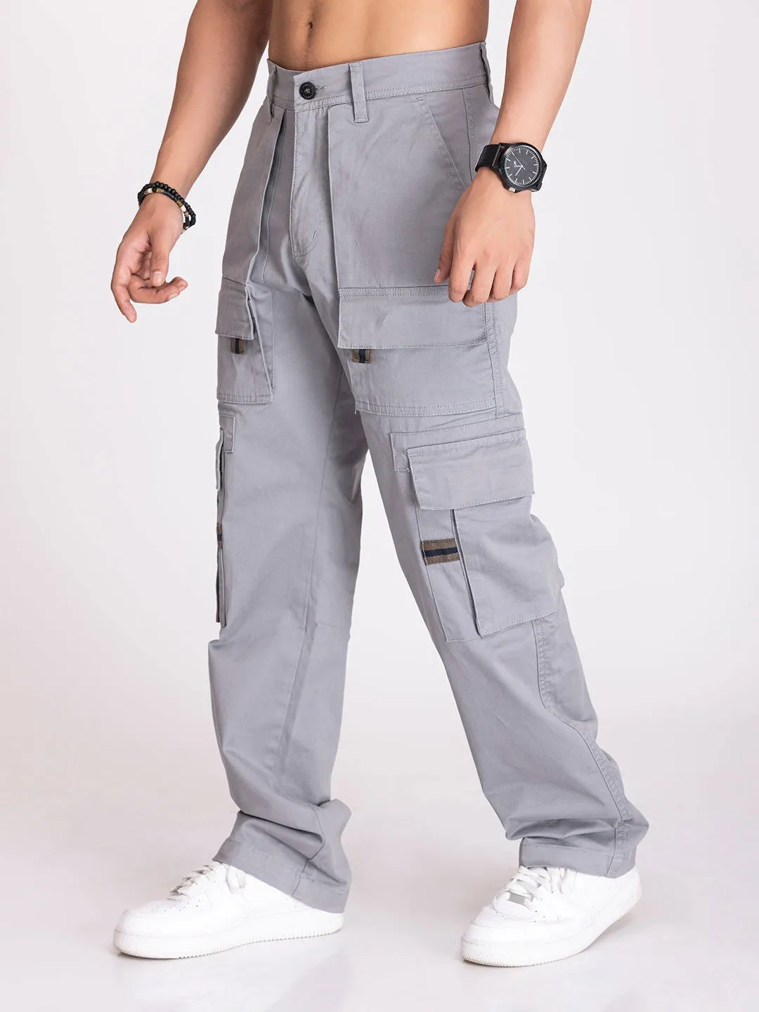 BAGGY UTILITY CARGO PANTS-LIGHT GREY