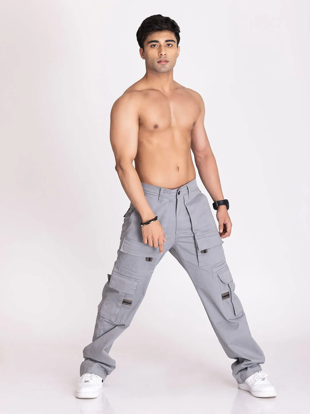 BAGGY UTILITY CARGO PANTS-LIGHT GREY