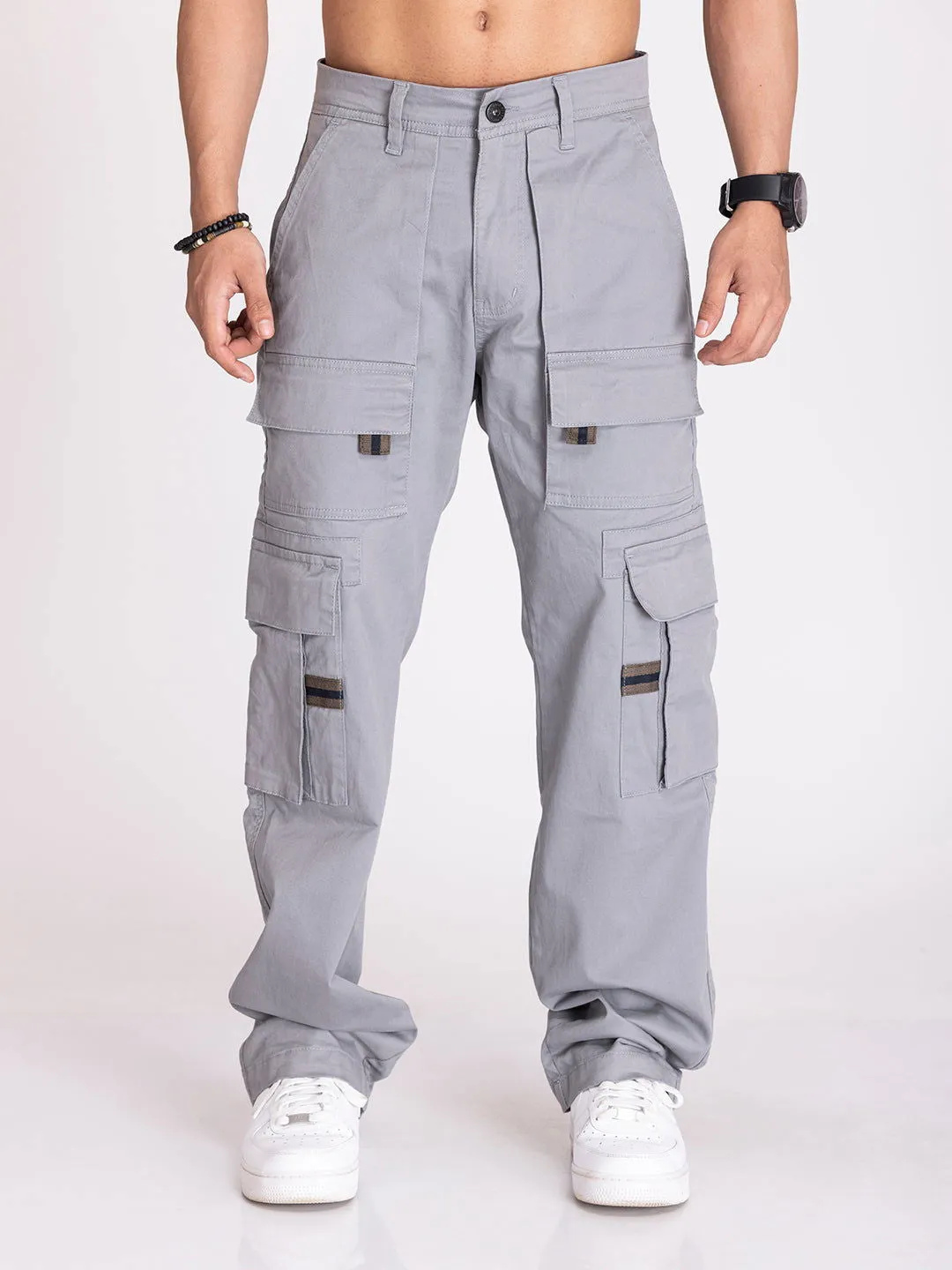 BAGGY UTILITY CARGO PANTS-LIGHT GREY