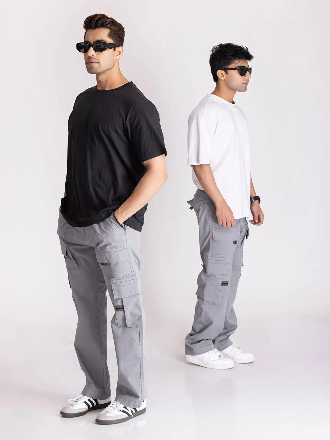 BAGGY UTILITY CARGO PANTS-LIGHT GREY