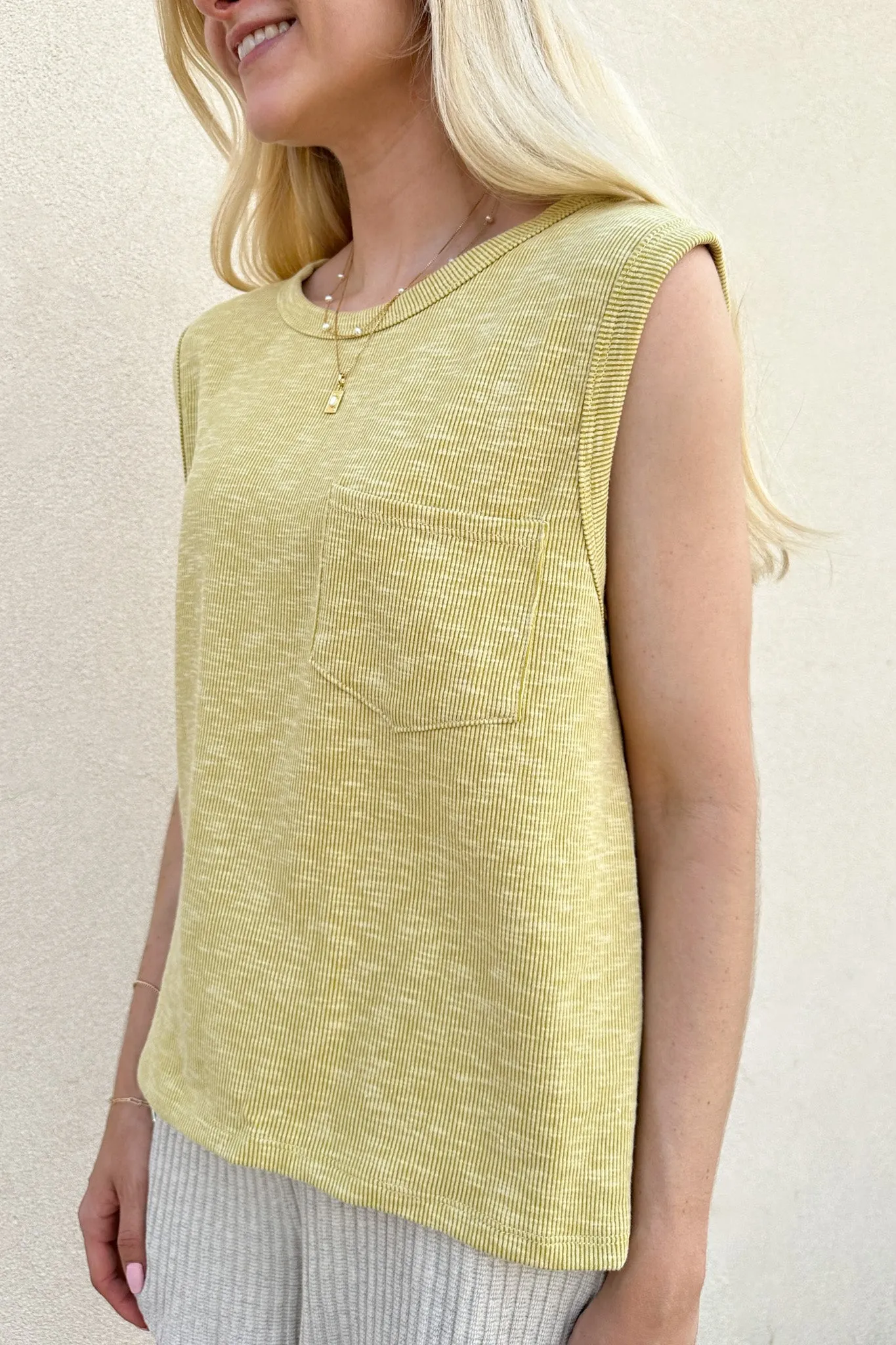 Baylor Ribbed Sleeveless Top in Lime