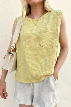 Baylor Ribbed Sleeveless Top in Lime