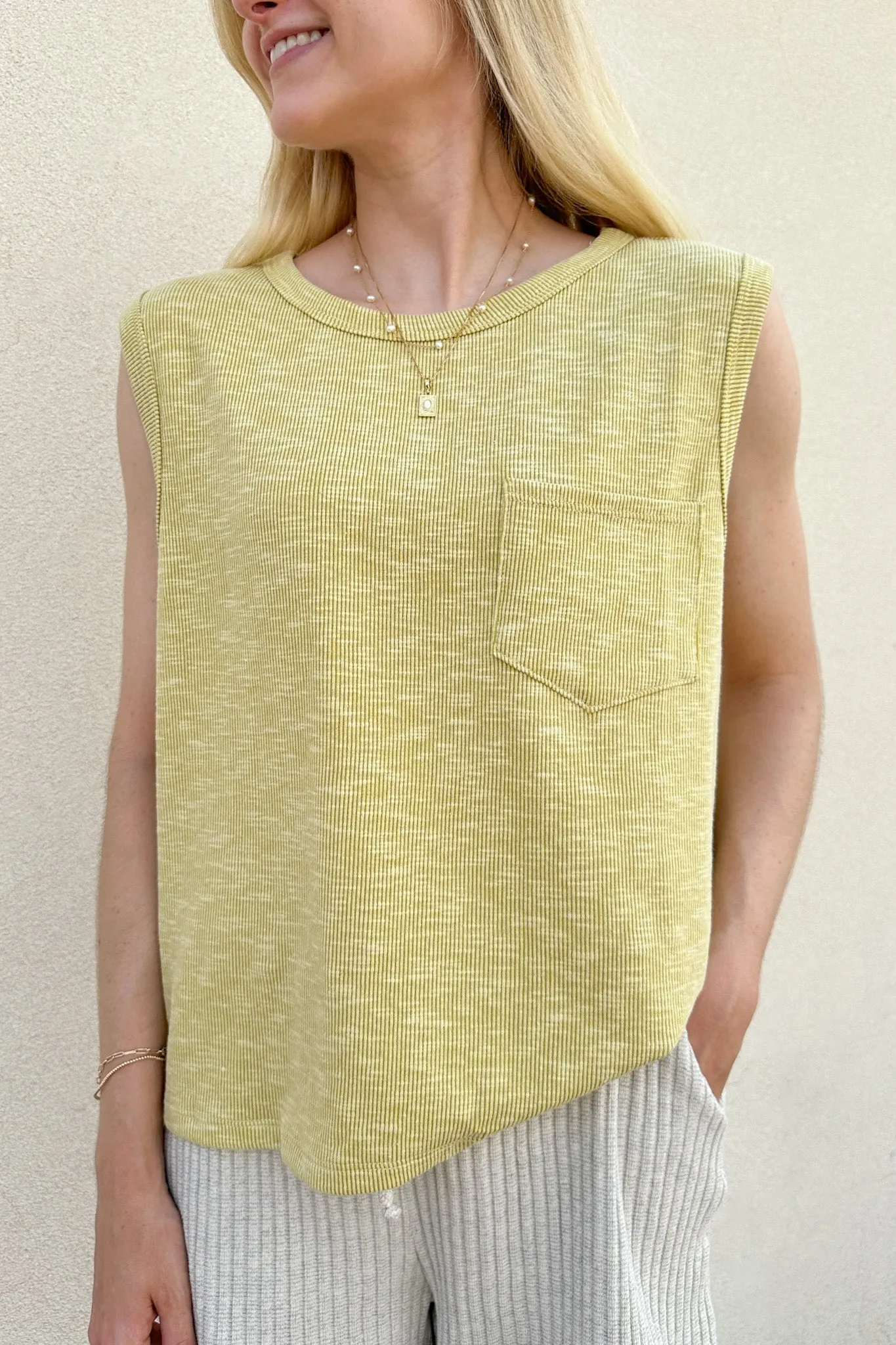 Baylor Ribbed Sleeveless Top in Lime