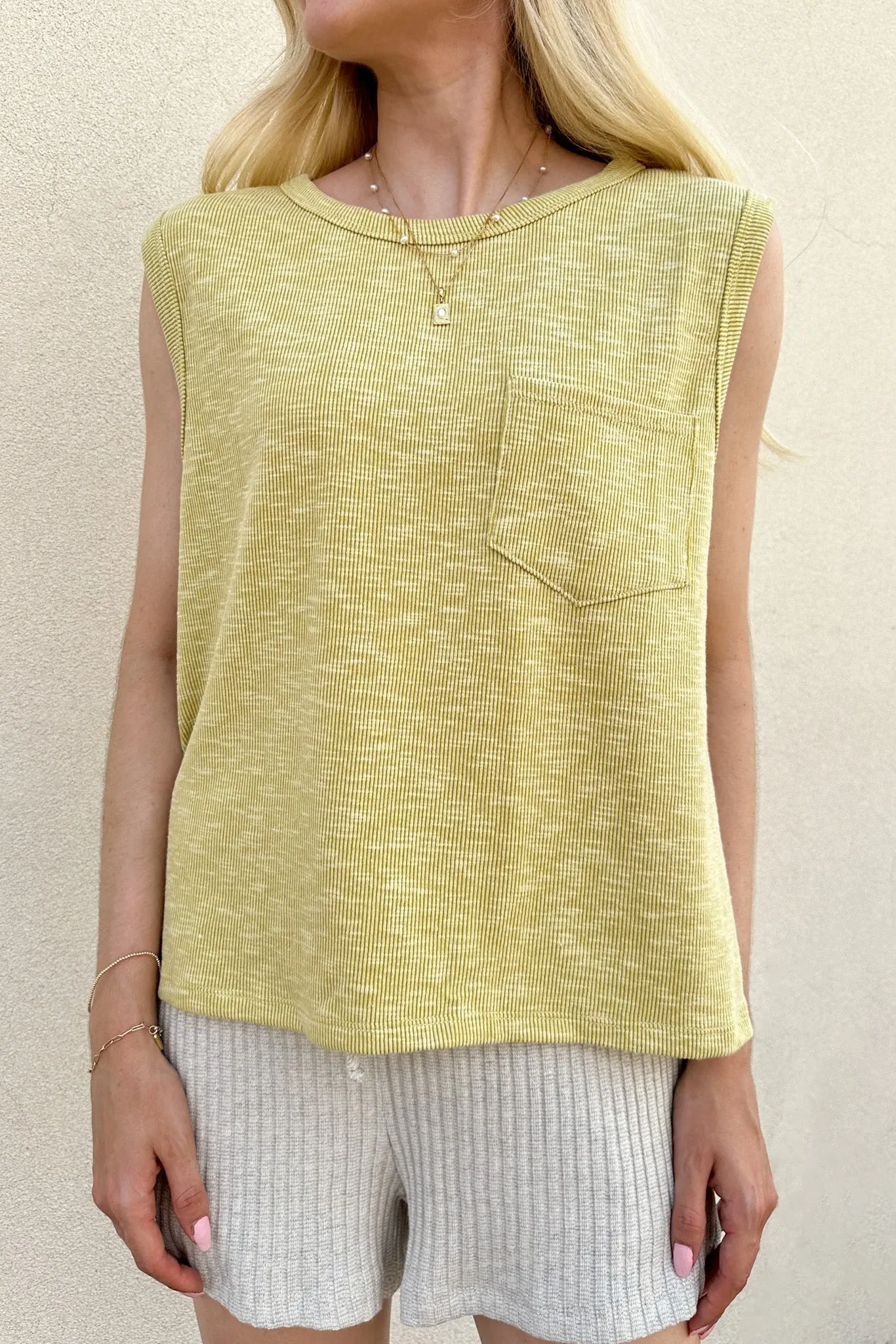 Baylor Ribbed Sleeveless Top in Lime