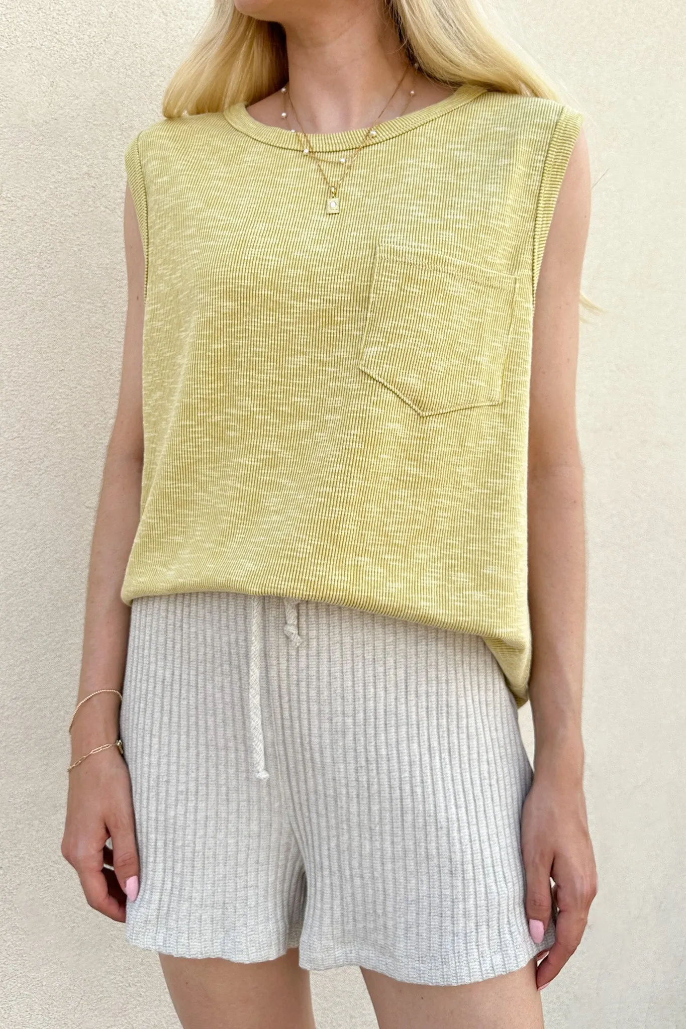 Baylor Ribbed Sleeveless Top in Lime