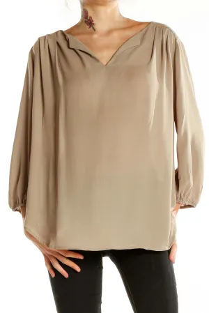 Beige Flowy V-Neck Blouse