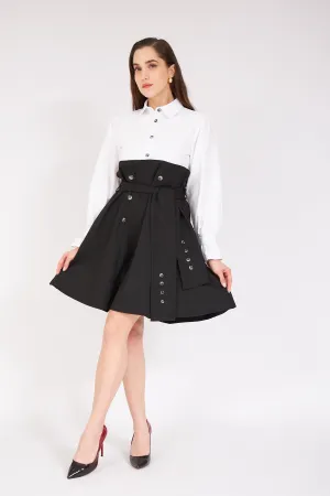 Belted Pleated Shirt Detail Dress
