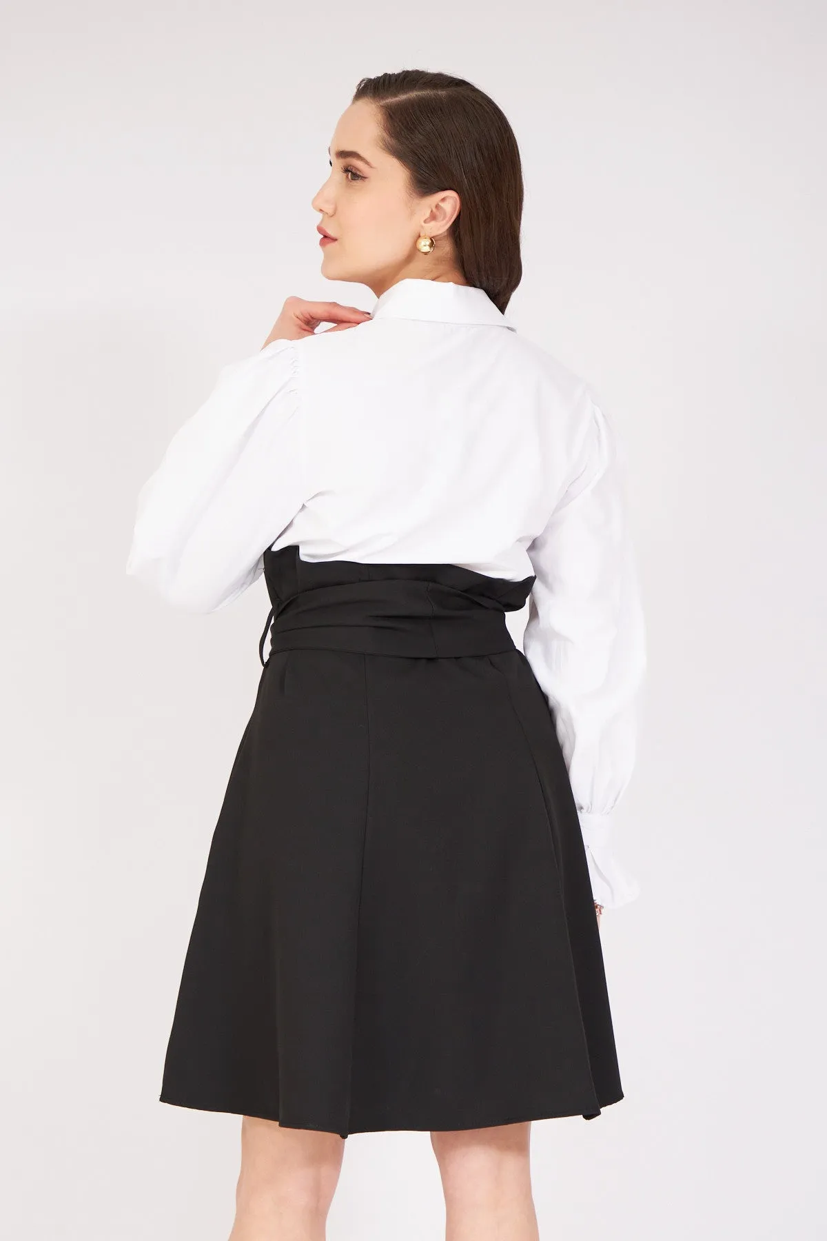 Belted Pleated Shirt Detail Dress