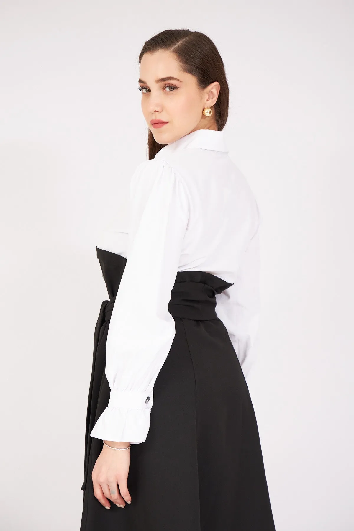 Belted Pleated Shirt Detail Dress