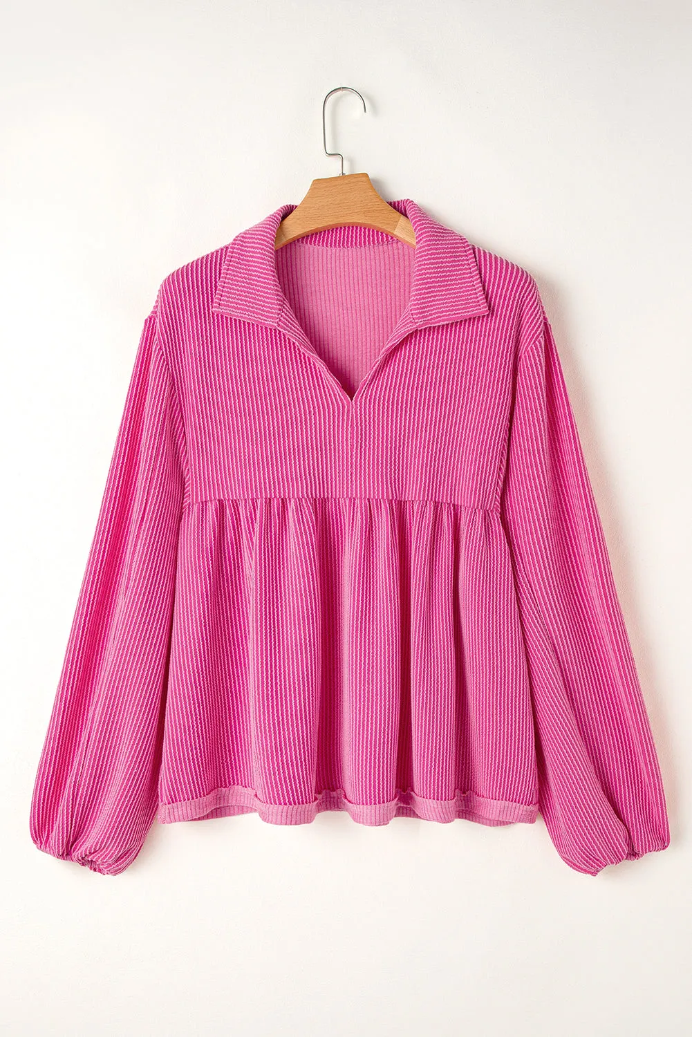 Blake Corded V Neck Bubble Sleeve Blouse