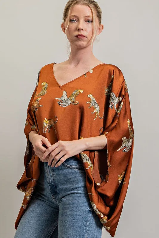 Brown Leopard Print Dolman Blouse Top
