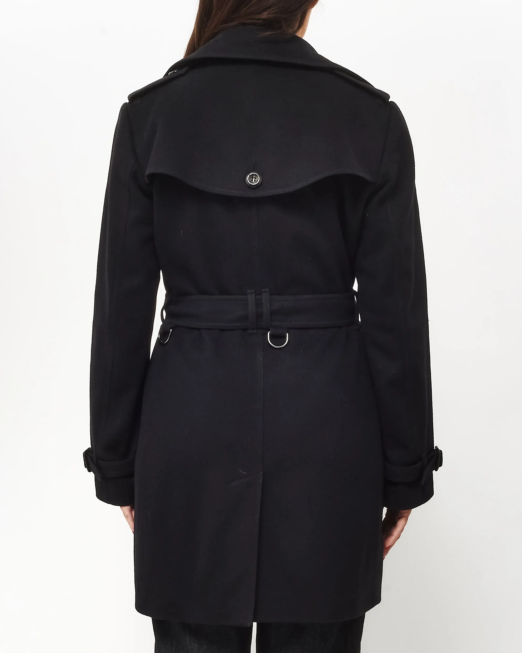 Burberry Black Wool Belted Midi Trench Coat - US 8