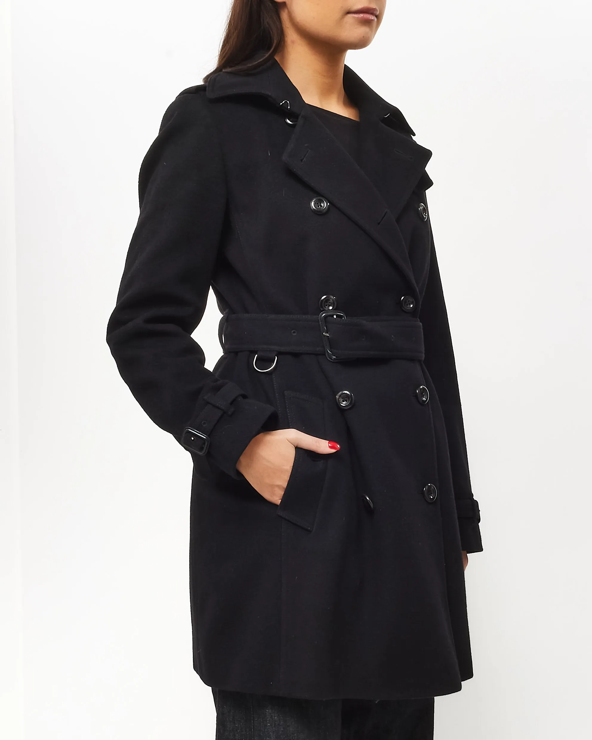 Burberry Black Wool Belted Midi Trench Coat - US 8