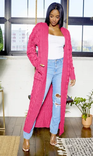 Cable Knit Cardigan - Pink FINAL SALE
