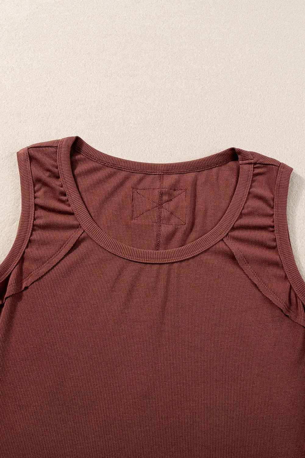 Caffeine Ribbed Sleeveless U-Neck Tank Top