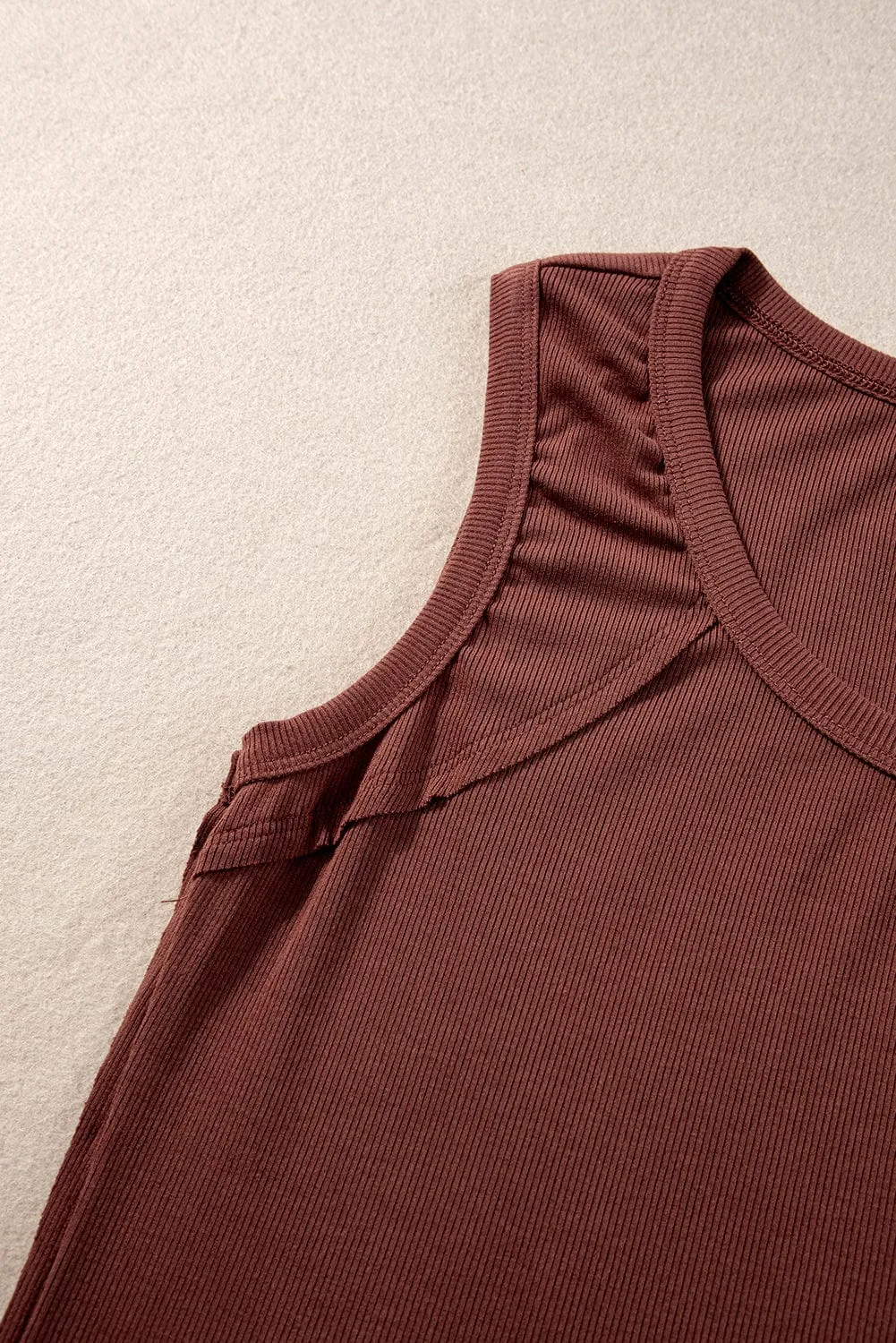 Caffeine Ribbed Sleeveless U-Neck Tank Top