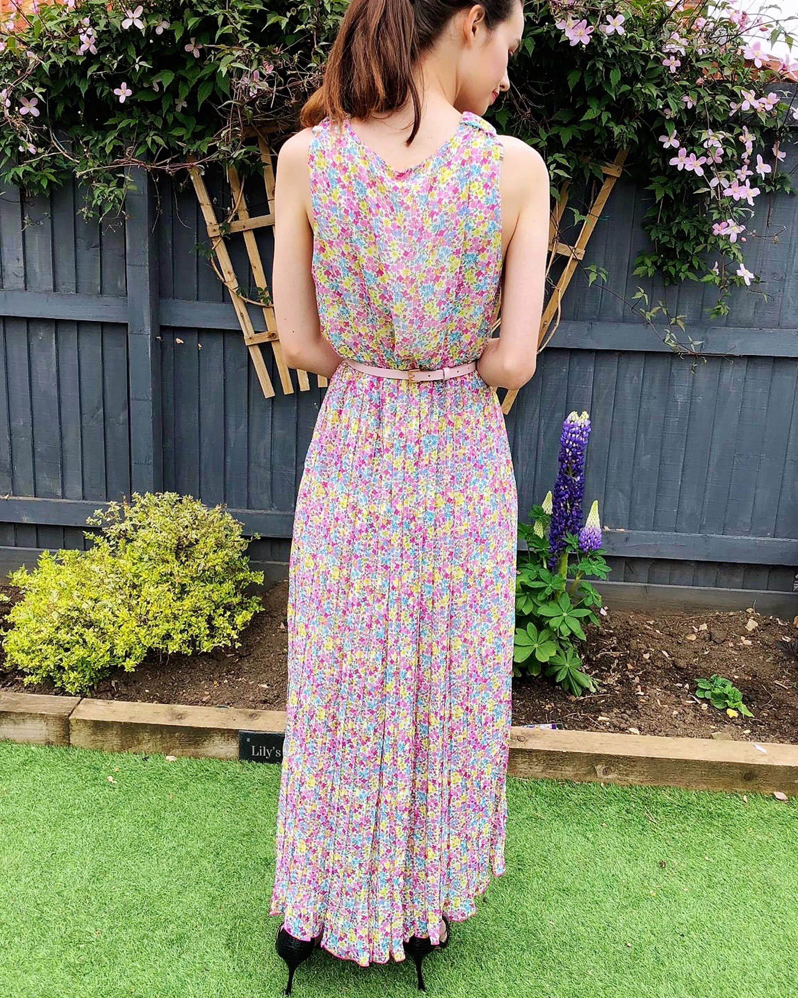 Chiffon Cross Wrap Maxi Dress Pink Floral