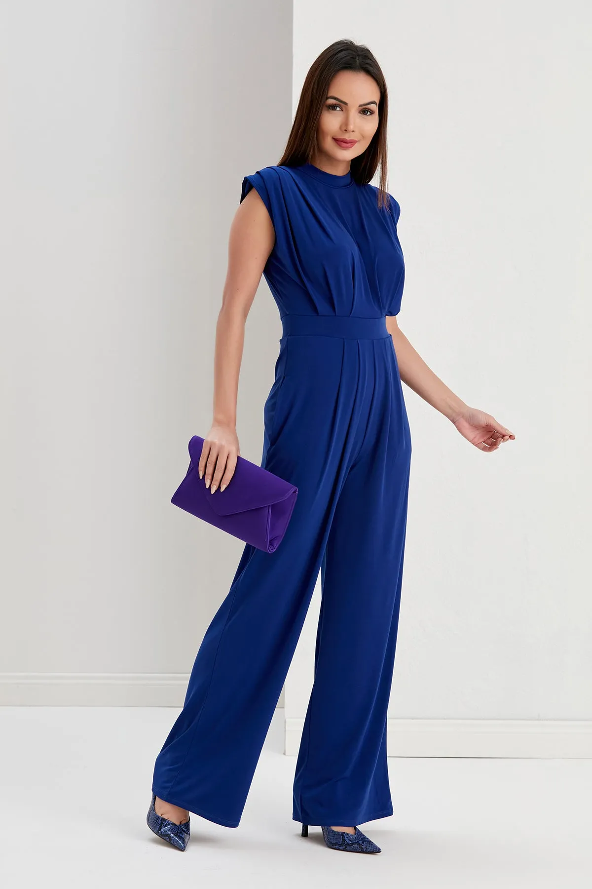 Chloe Elegant Wide Leg Jumpsuit in Sax