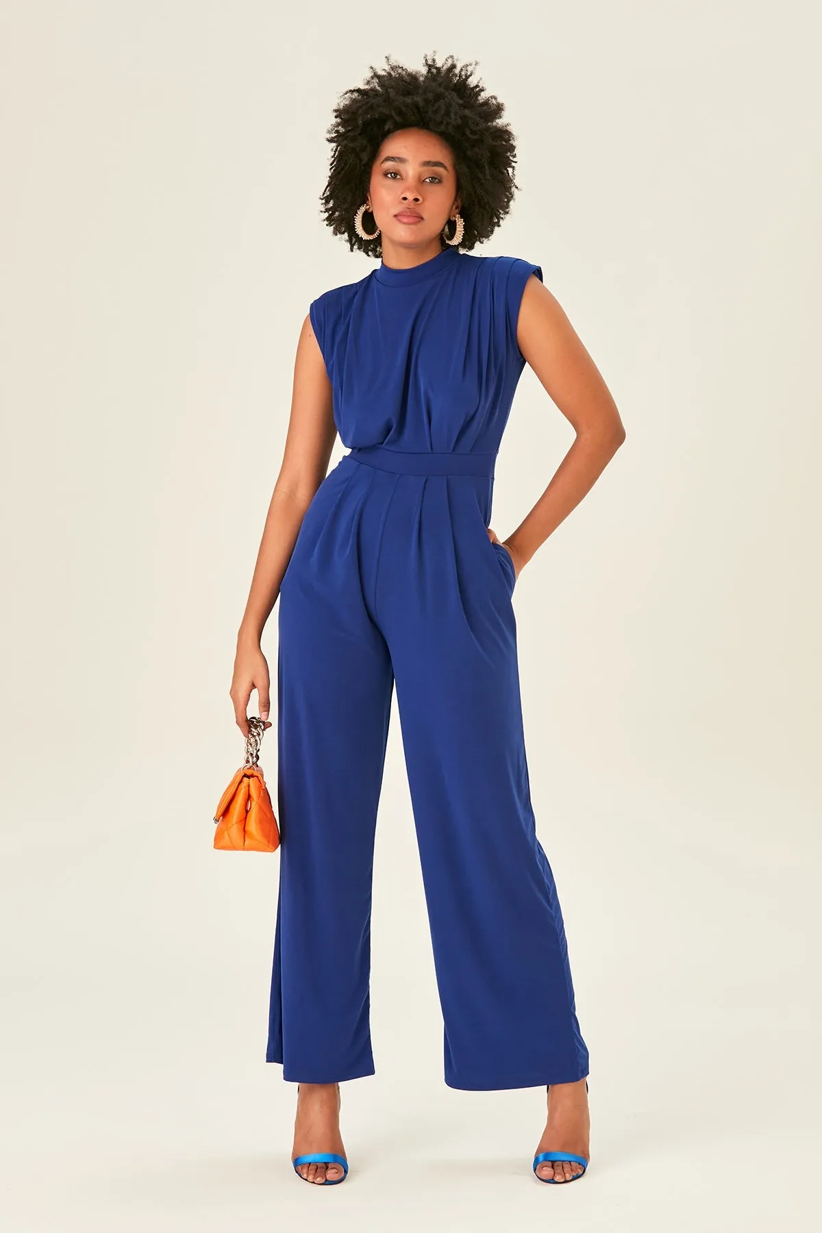 Chloe Elegant Wide Leg Jumpsuit in Sax