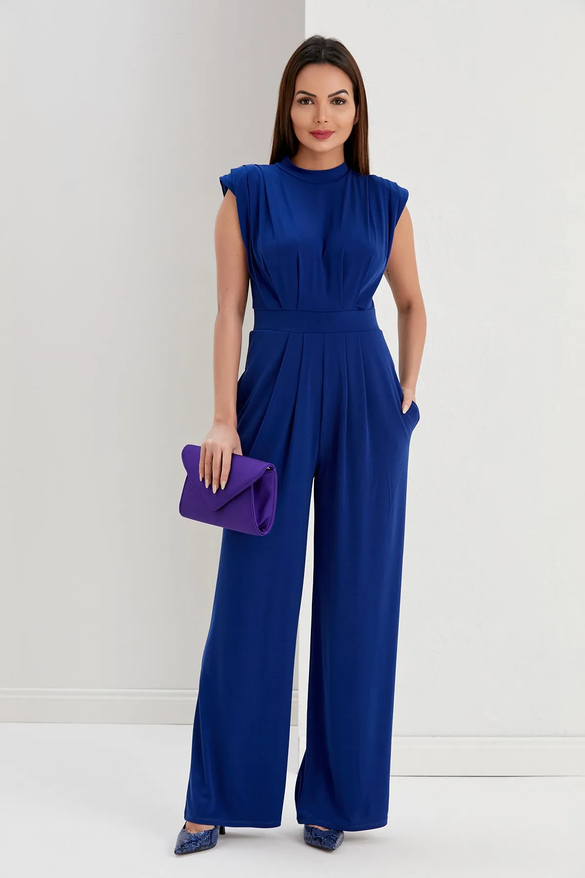Chloe Elegant Wide Leg Jumpsuit in Sax