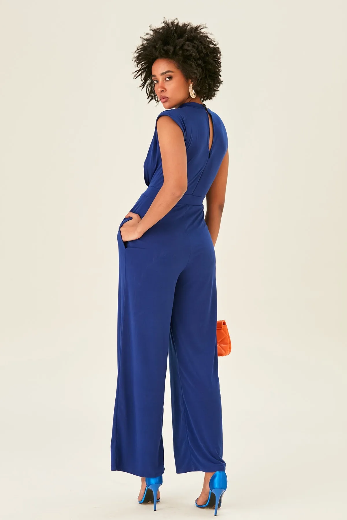 Chloe Elegant Wide Leg Jumpsuit in Sax