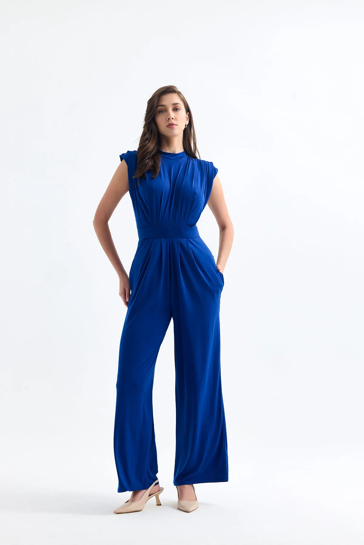 Chloe Elegant Wide Leg Jumpsuit in Sax