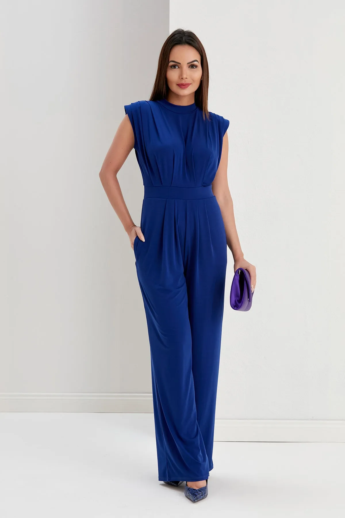 Chloe Elegant Wide Leg Jumpsuit in Sax