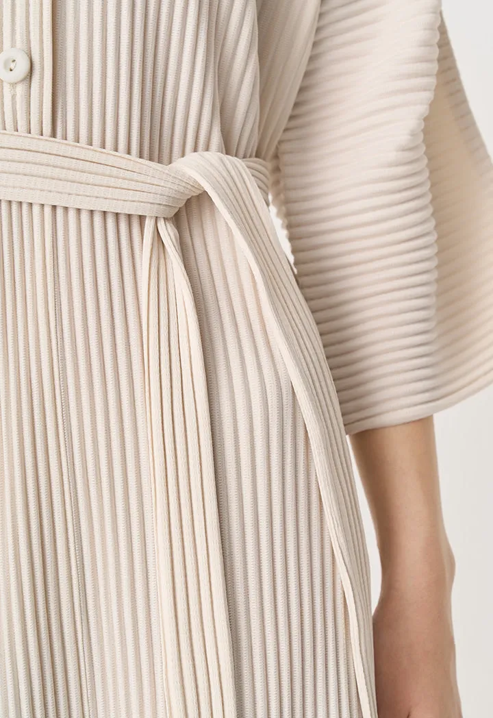 Choice Pleated Belted Oversize Maxi Dress Cream