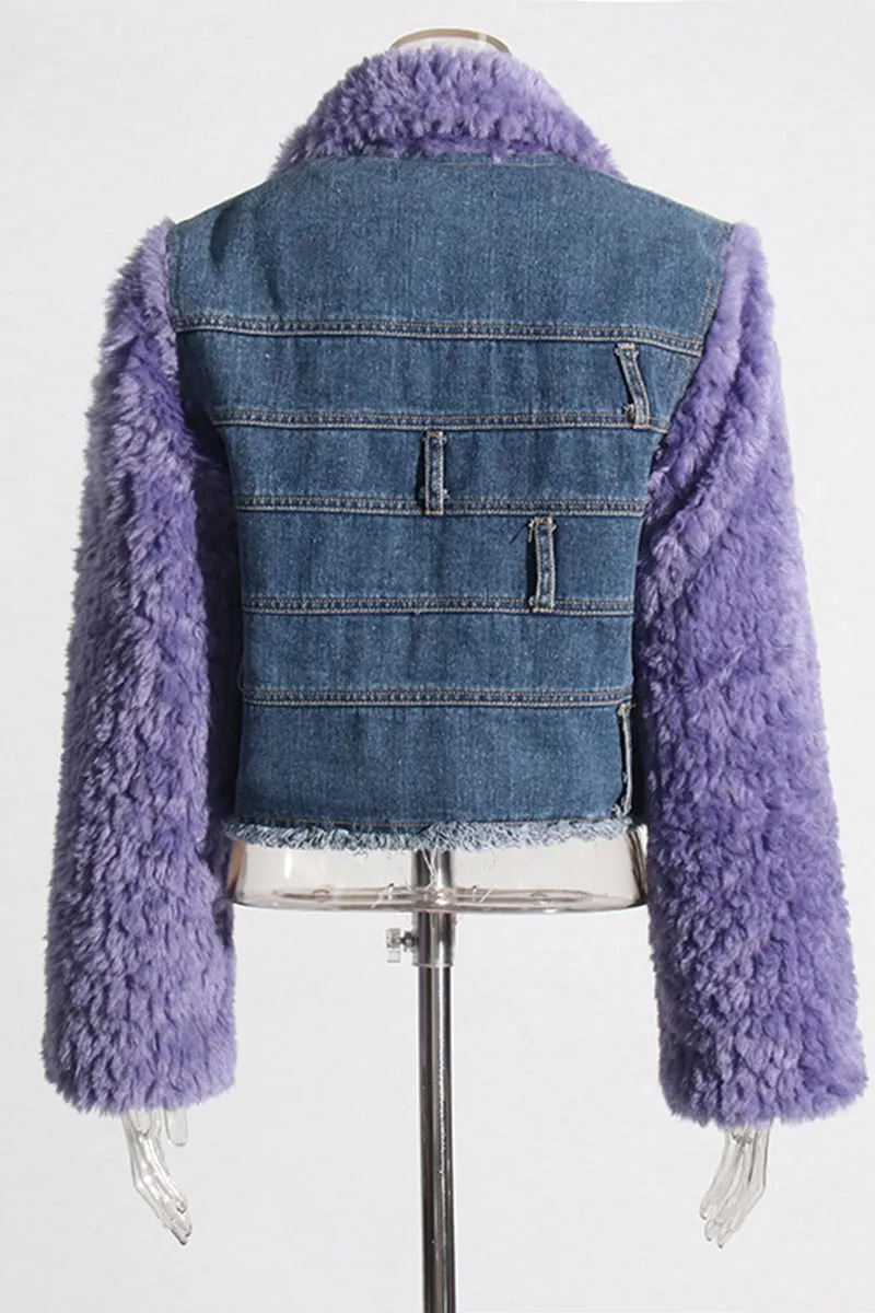 CI0107 Fur Sleeve Denim Jacket