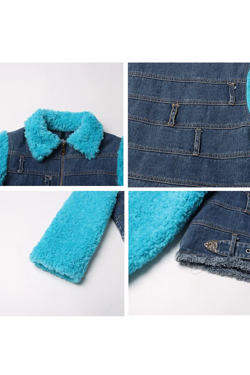 CI0107 Fur Sleeve Denim Jacket