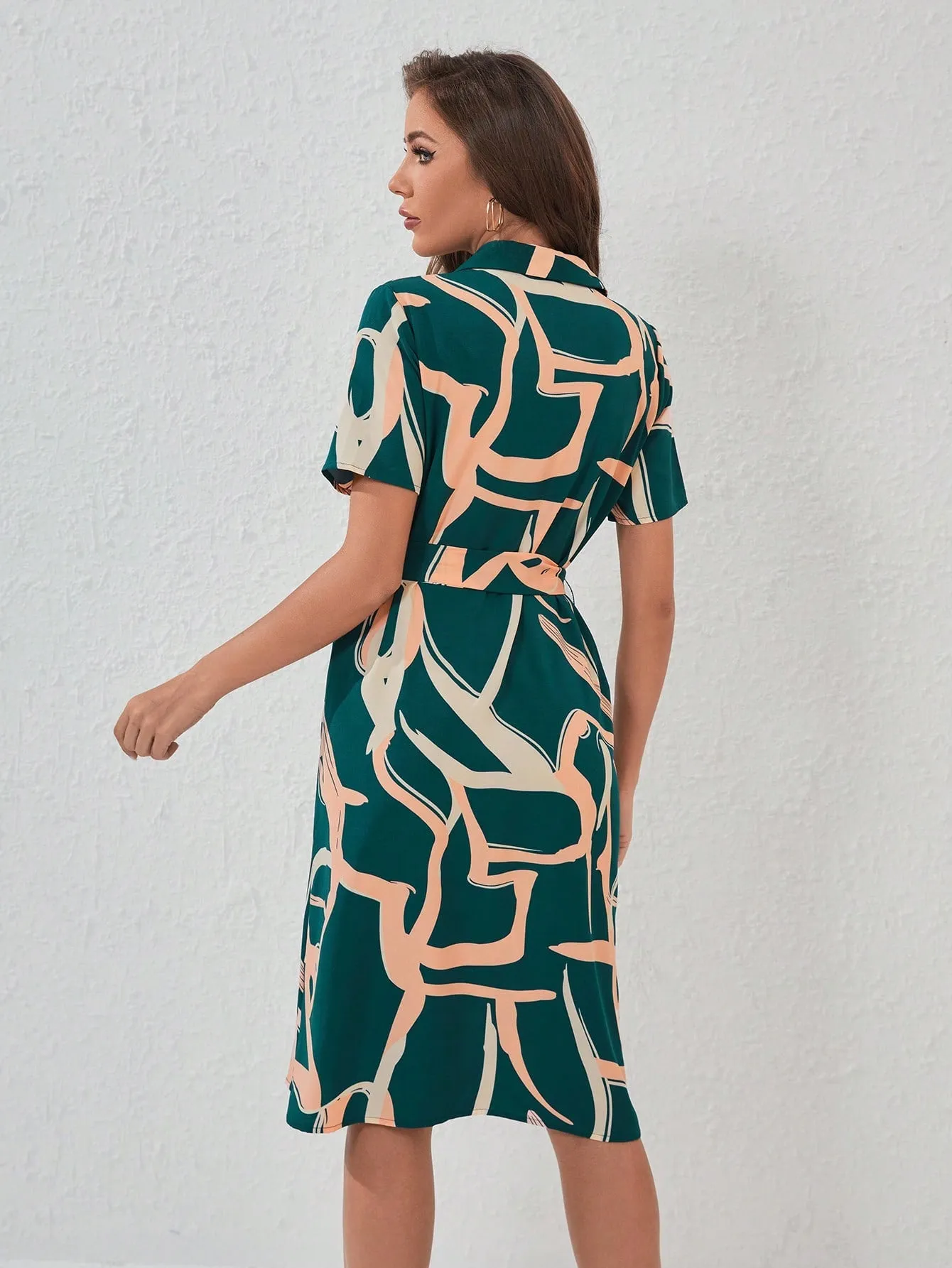 Clasi Allover Print Belted Shirt Dress