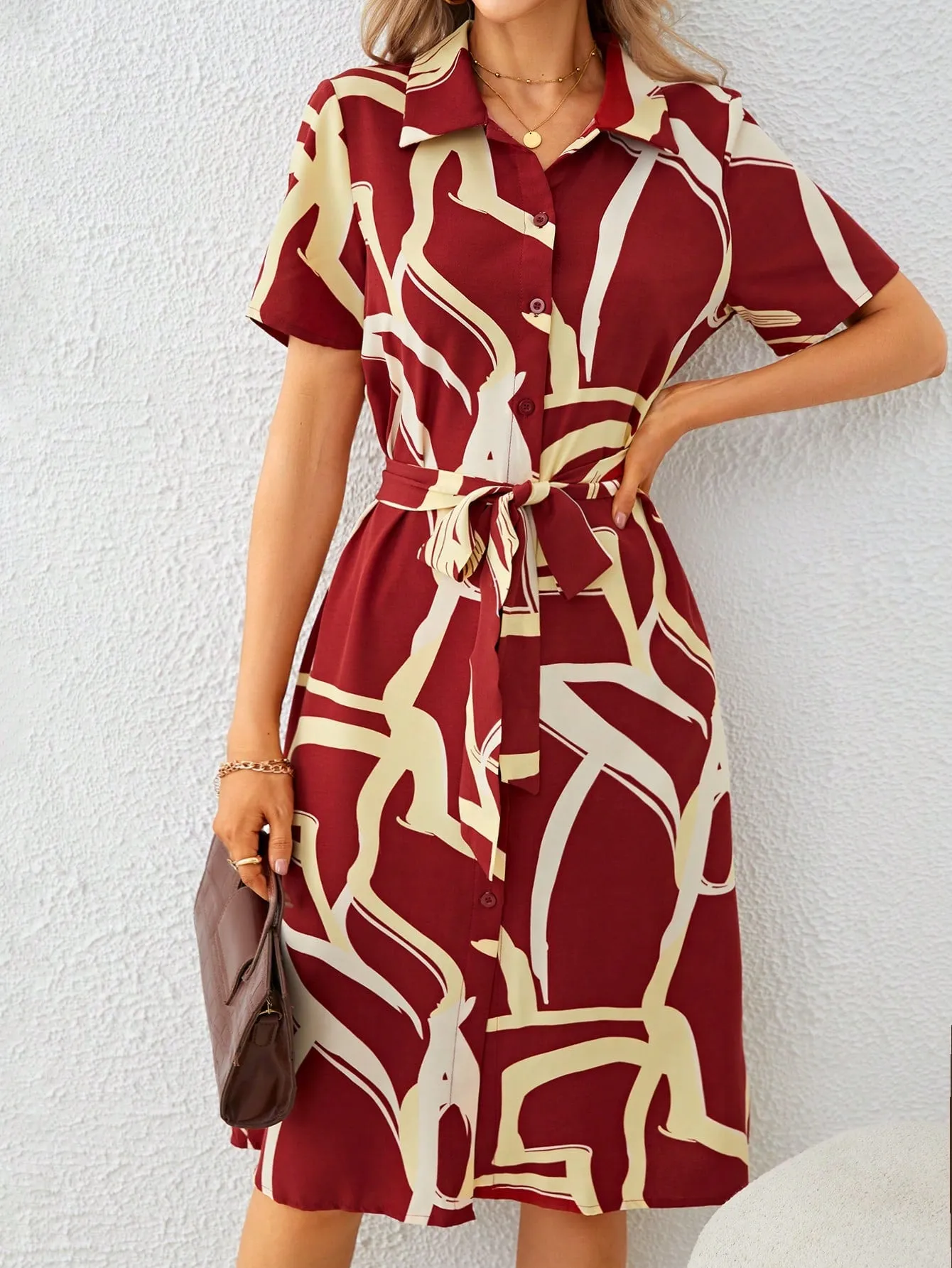 Clasi Allover Print Belted Shirt Dress