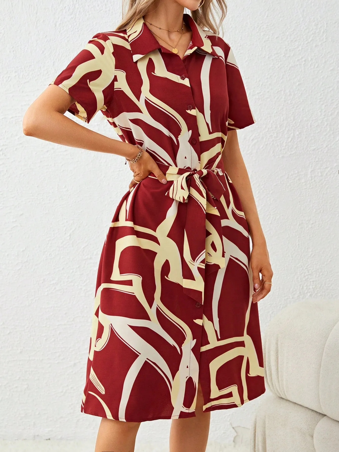 Clasi Allover Print Belted Shirt Dress
