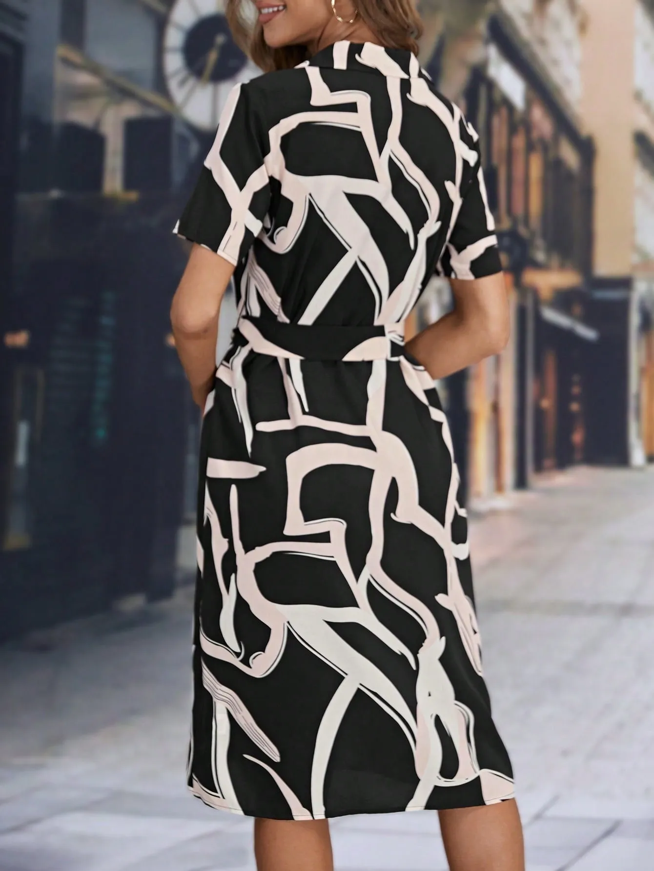Clasi Allover Print Belted Shirt Dress