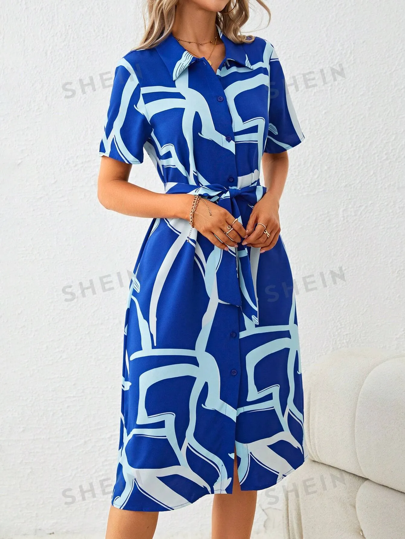 Clasi Allover Print Belted Shirt Dress