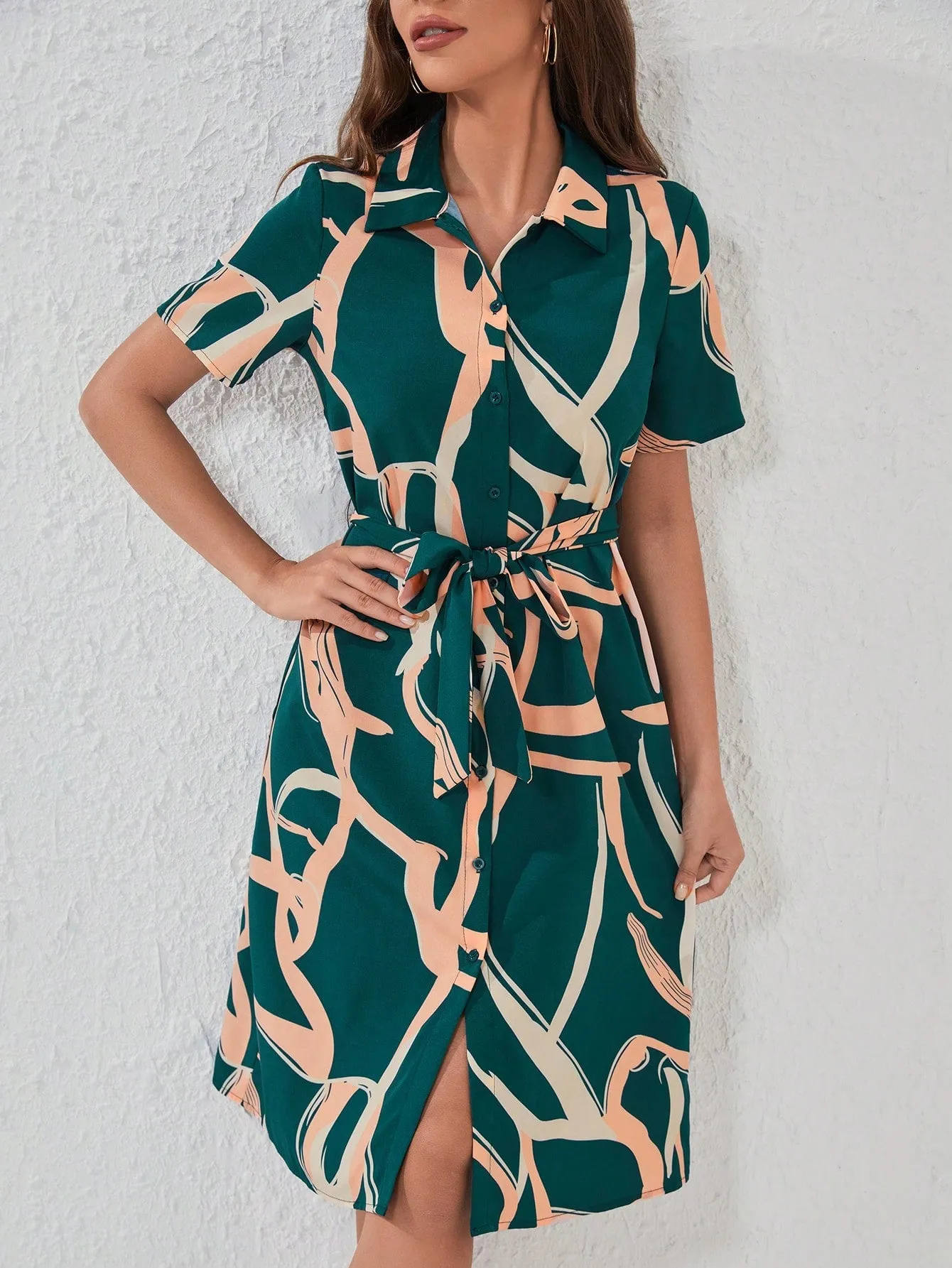 Clasi Allover Print Belted Shirt Dress