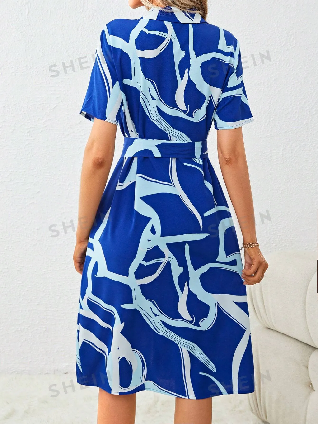 Clasi Allover Print Belted Shirt Dress
