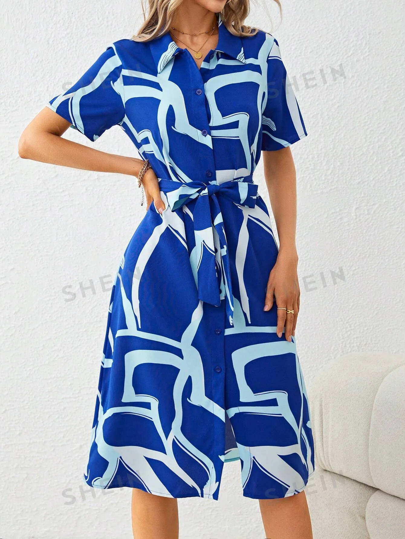 Clasi Allover Print Belted Shirt Dress