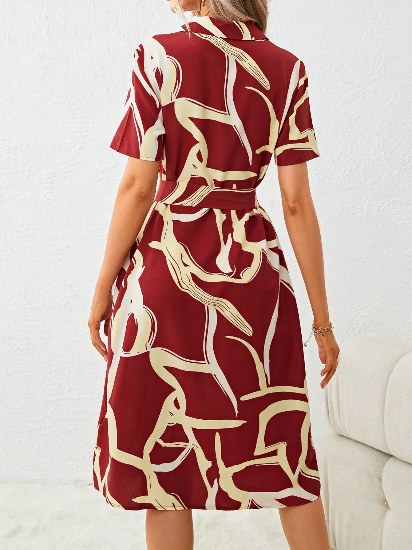 Clasi Allover Print Belted Shirt Dress