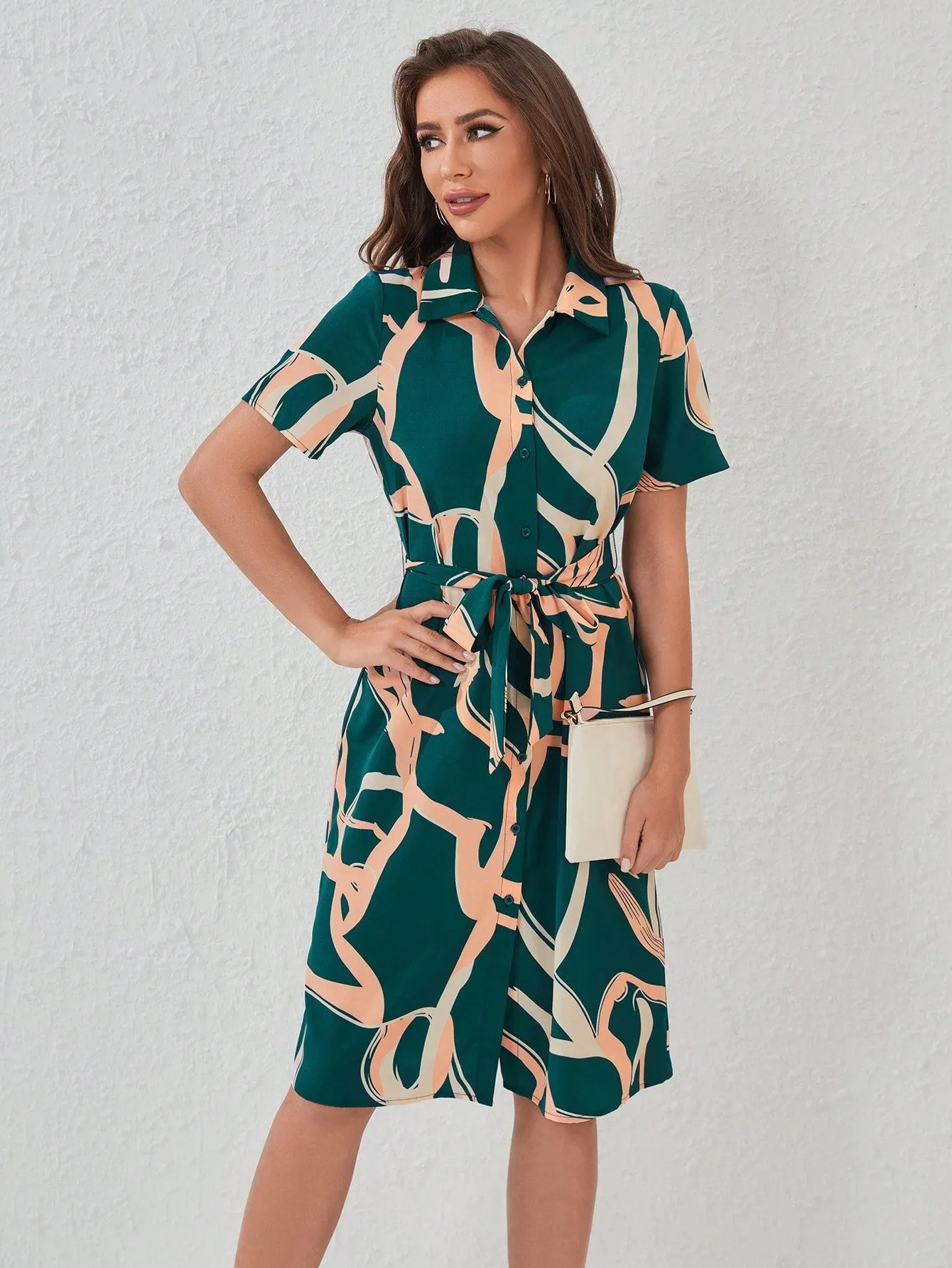Clasi Allover Print Belted Shirt Dress