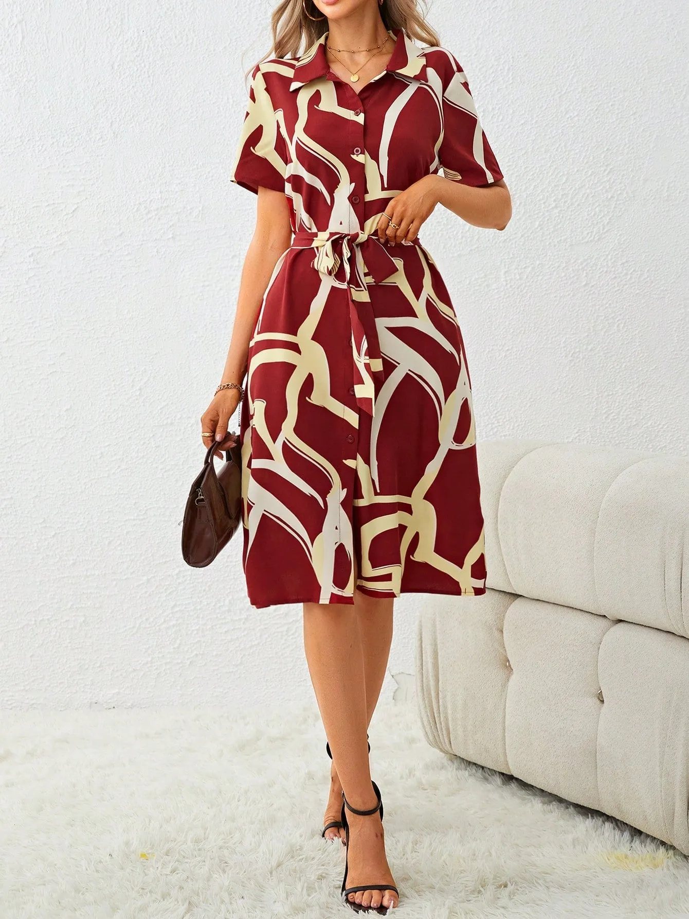 Clasi Allover Print Belted Shirt Dress