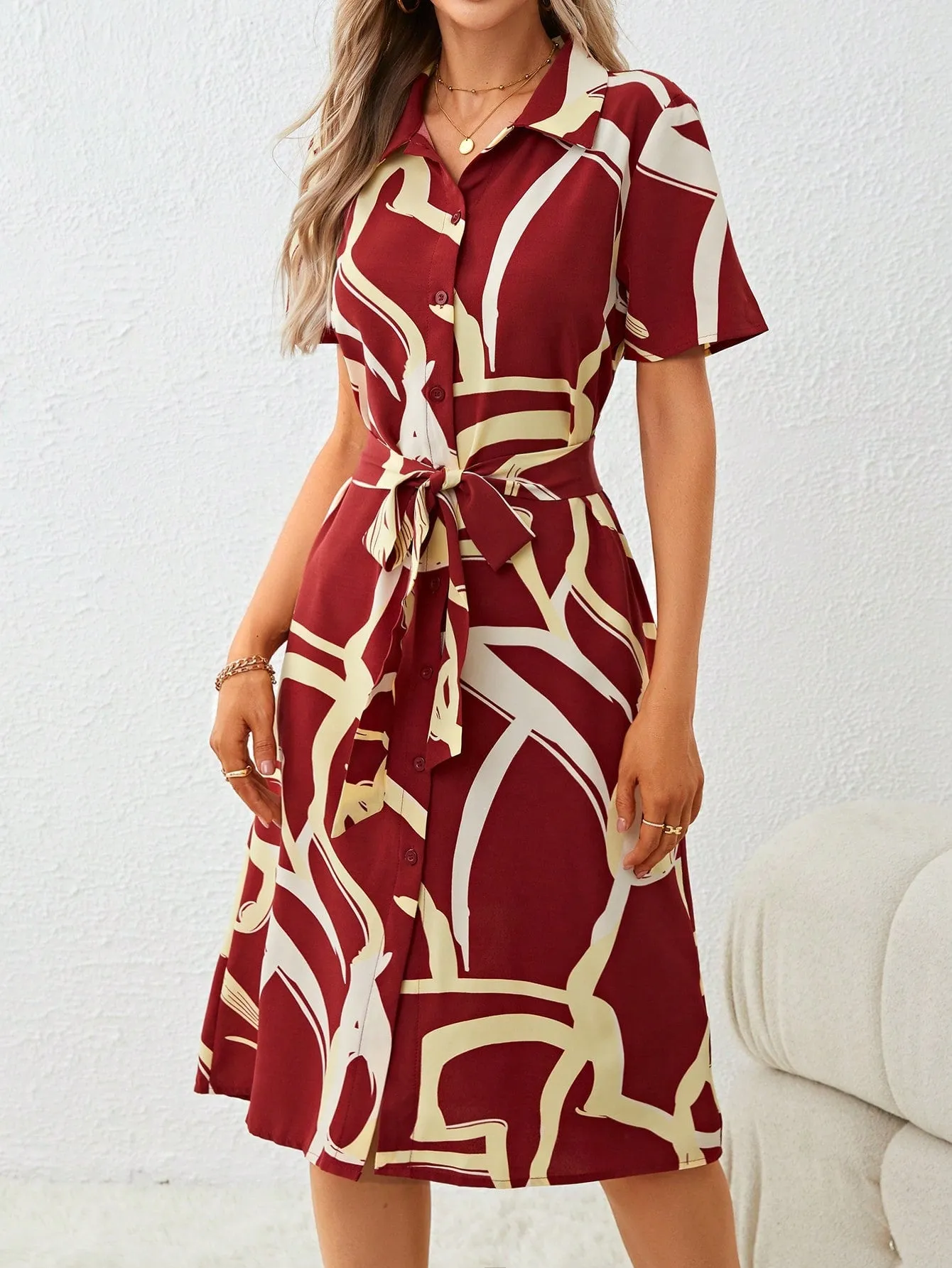 Clasi Allover Print Belted Shirt Dress