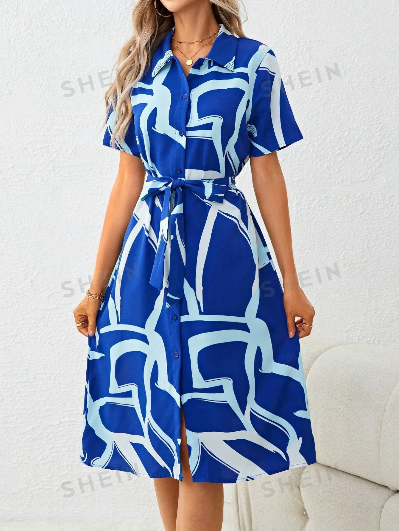 Clasi Allover Print Belted Shirt Dress