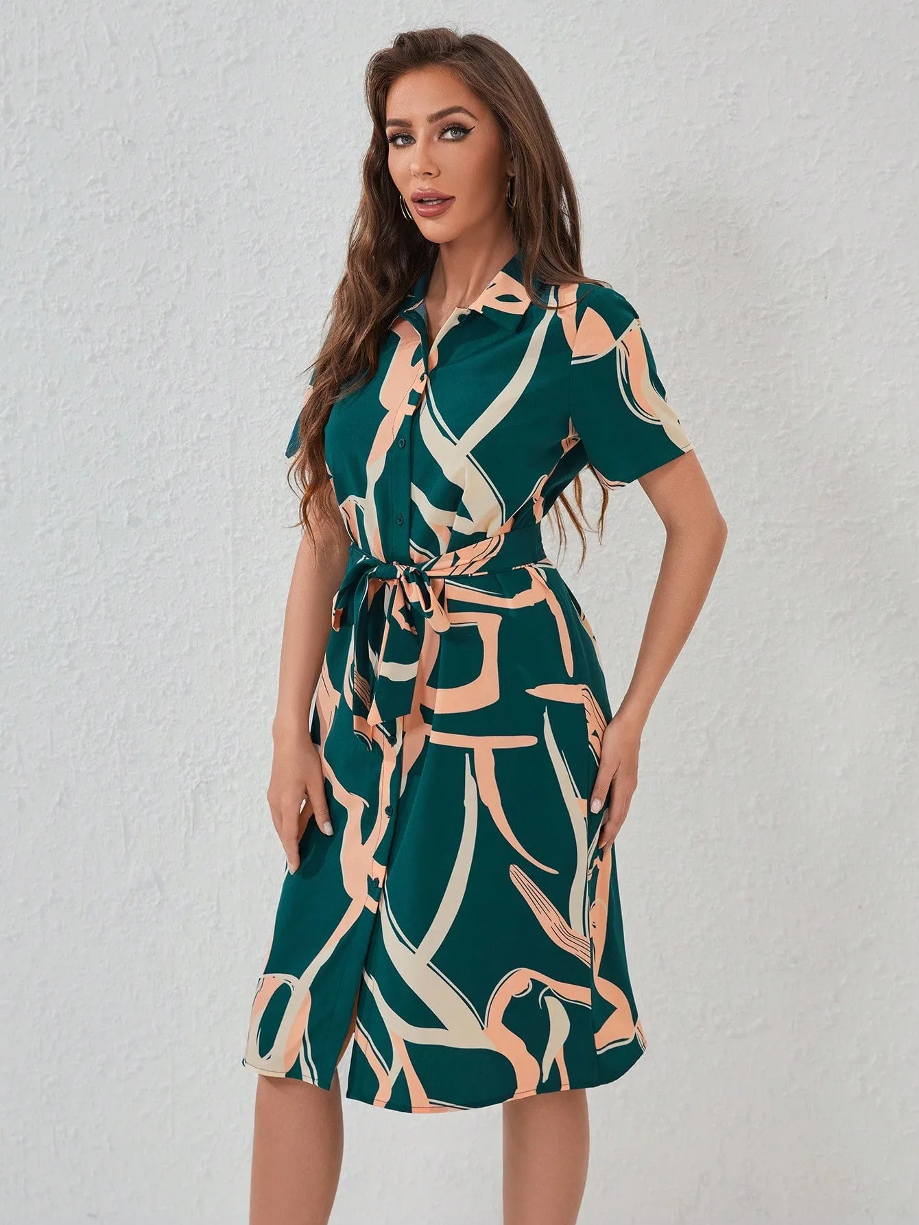 Clasi Allover Print Belted Shirt Dress